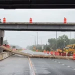 Concrete barriers and traffic damage on Palatine Road below Illinois Route 53 in Palatine