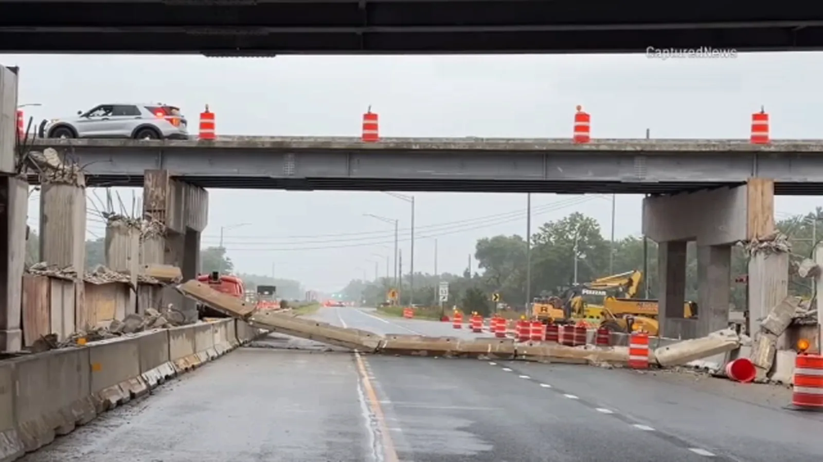 Concrete barriers and traffic damage on Palatine Road below Illinois Route 53 in Palatine