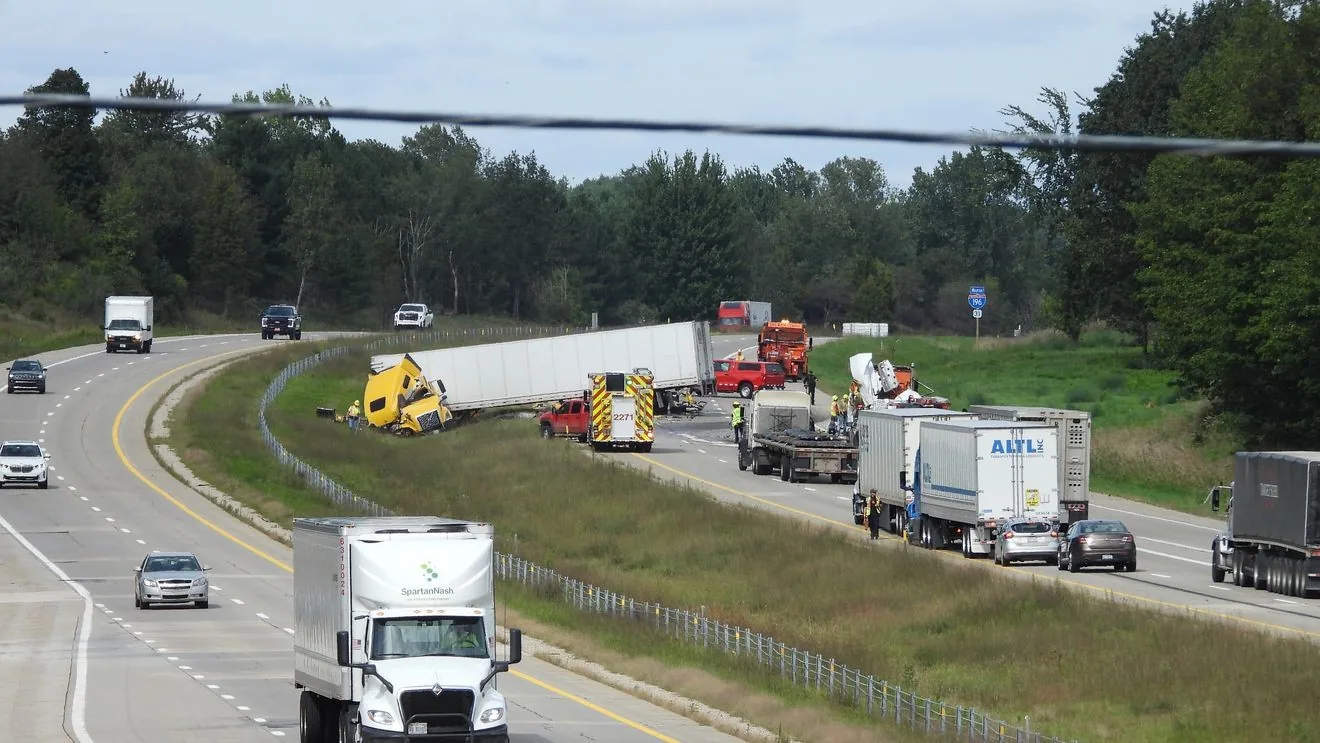 Northbound I-196 closed in Allegan County after a crash involving a semi-truck and an MDOT truck